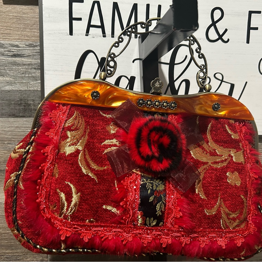 Elegant Red and Gold Women's Handbag